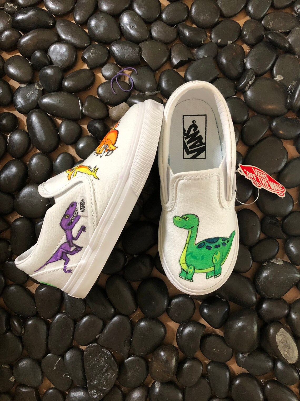 Toddler Custom Dinosaur Vans Slip Ons Etsy