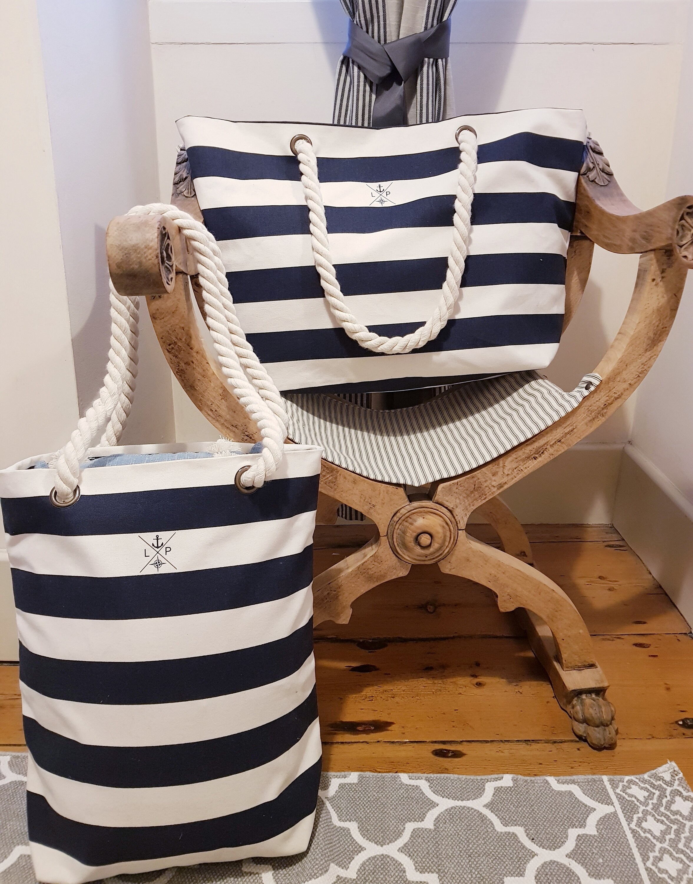 striped canvas beach bag
