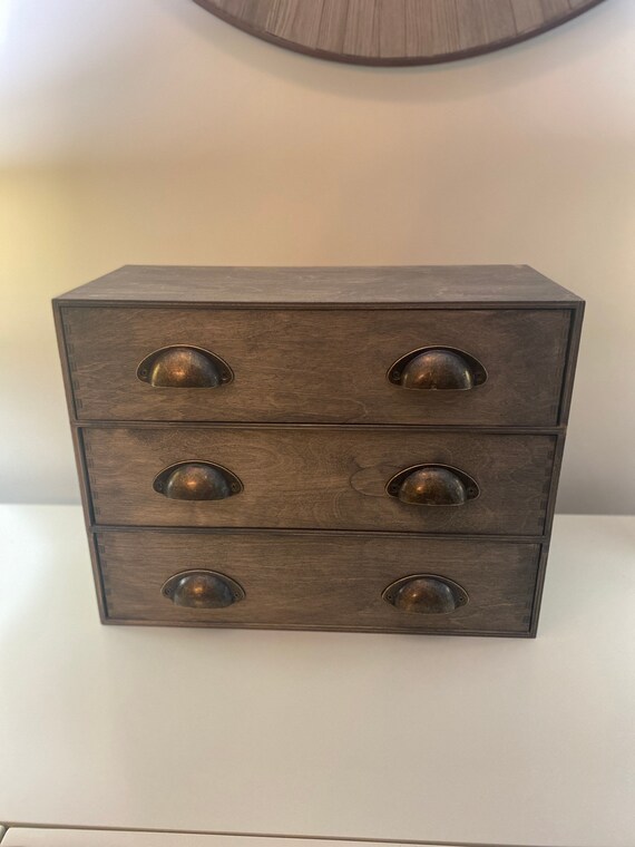 3 Drawer Brown Stained Wooden Apothecary Storage Etsy
