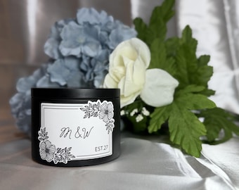 Personalized Wedding Favor Candles | Custom Thank You Guest Gifts, Matte Black Candle