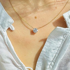 1.0-1.5 carat Lab Grown Diamond Solitaire Necklace Pendant/Dainty Diamond Necklace for Women/ 14K White,Yellow,Rose Solid Gold/IGI certified