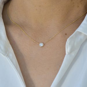 Diamond Solitaire Necklace, Bezel Set Diamond Pendant, Dainty Gold Diamond Necklace, Minimalist Jewelry, Everyday Jewelry
