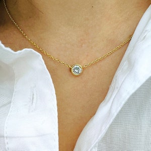 1 Ct Diamond Necklace, 14K Gold Round Lab Grown Diamond Solitaire Pendant With Chain
