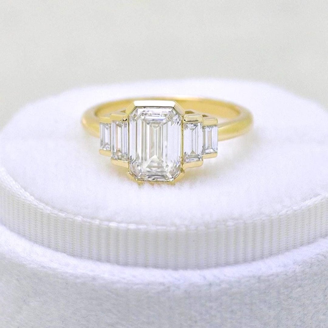 2 CT Emerald Cut Lab Grown Diamond Engagement Ring, 14K Gold - Etsy