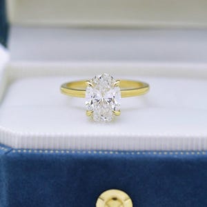 3 Carat Oval Lab Grown Diamond Ring: 14K Gold Hidden Halo Engagement Ring