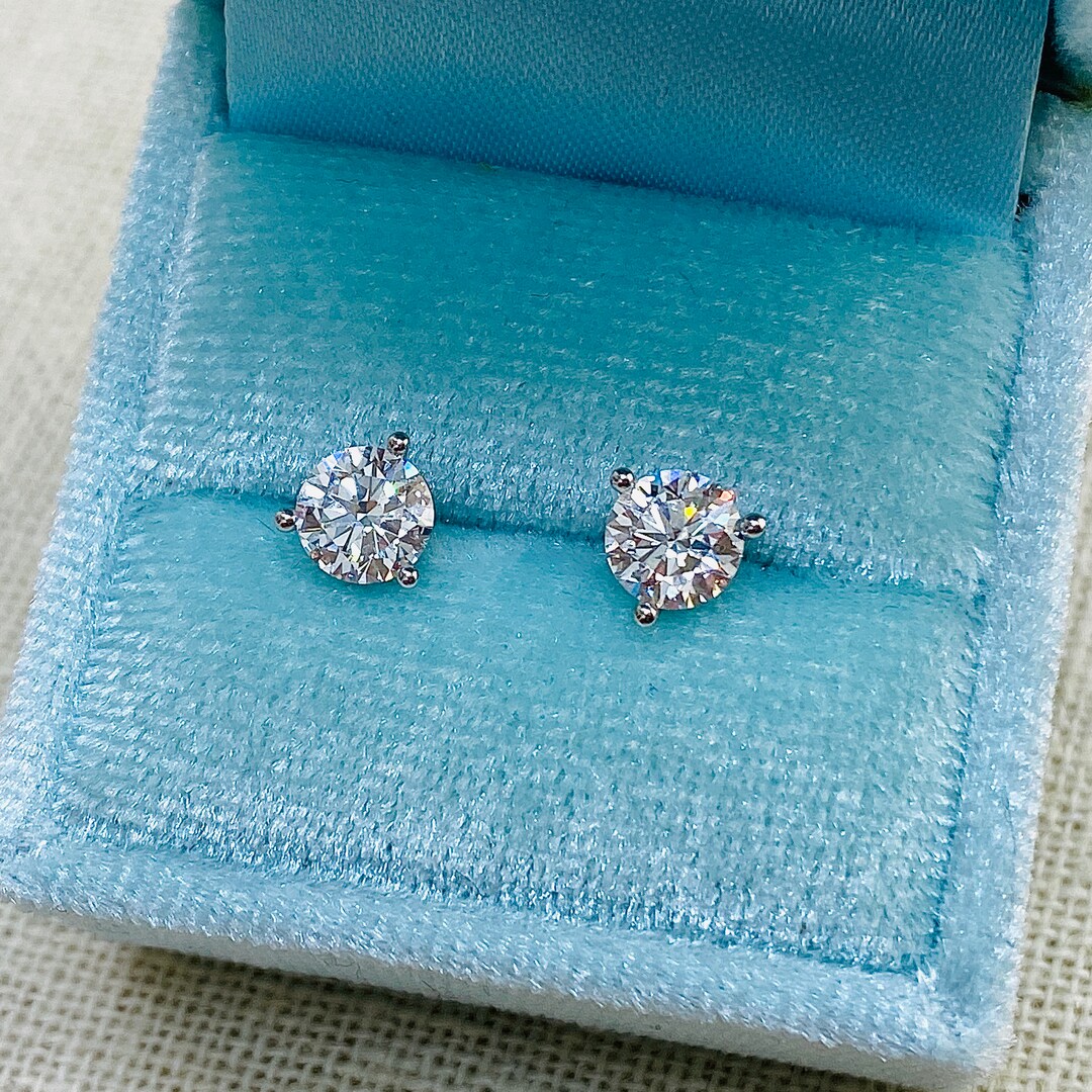 Round 1.50 Carat Total Weight Lab Grown Diamond Stud Earrings Etsy