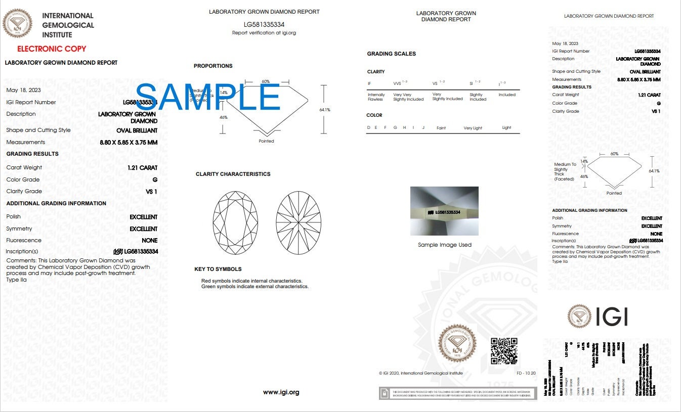 2 Carat Oval Lab Grown Diamond: E Color, VS1 Clarity IGI Certified