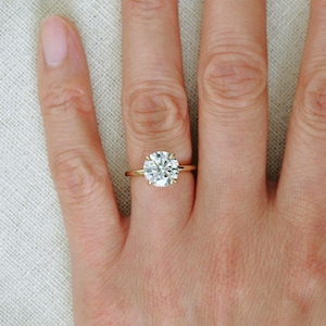 2 Carat Round Lab Grown Solitaire Diamond Engagement Ring / 14K 4 Prong Proposal Ring / Thin Engagement Ring