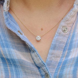 necklace 1.5 Carat Round Cut E VS1 Lab Grown Diamond Necklace IGI Certificate 14K Yellow Gold / Pendant Necklace Solitaire Pendant Necklace