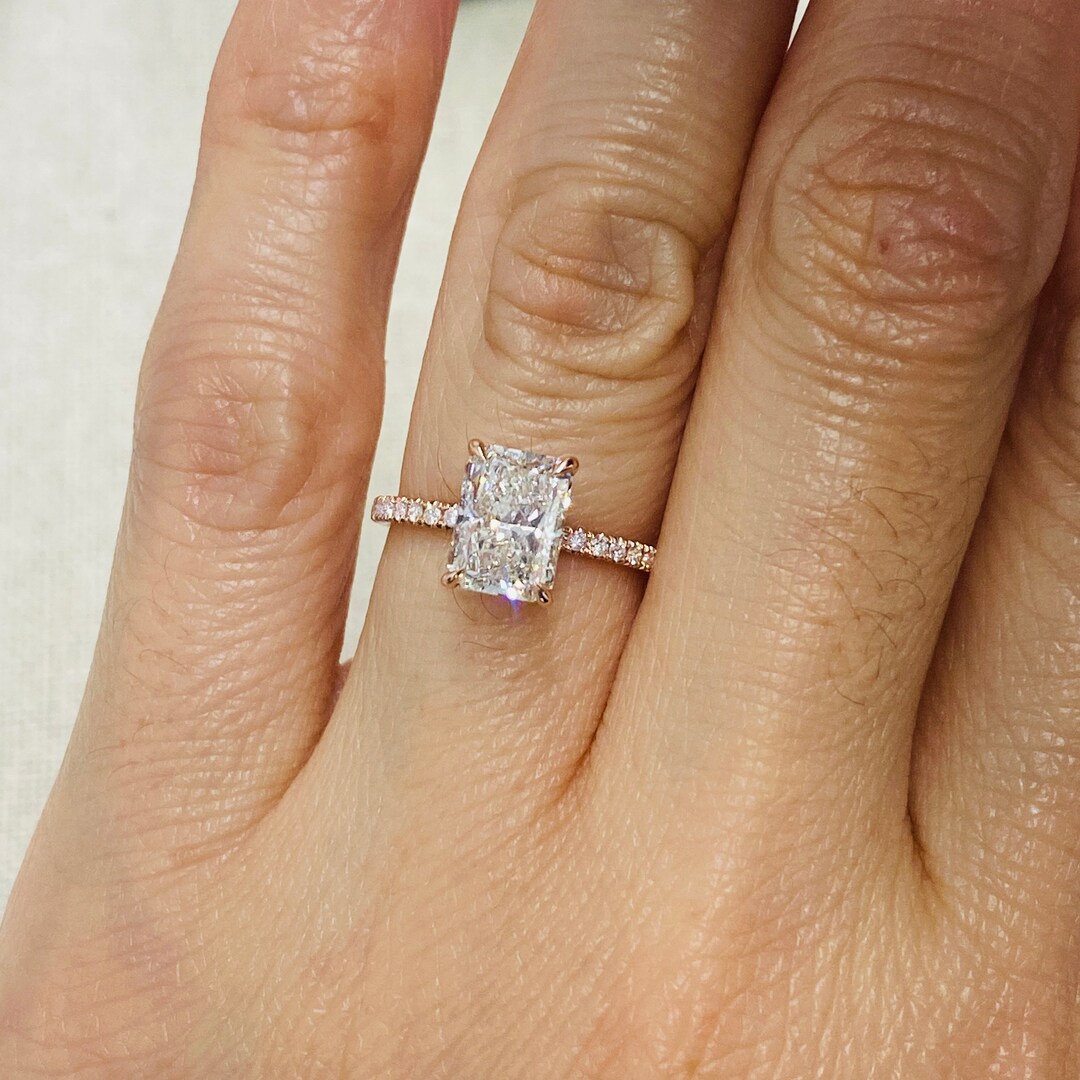 Radiant Cut Lab Grown Diamond Ring in 14k Solid Gold - Etsy