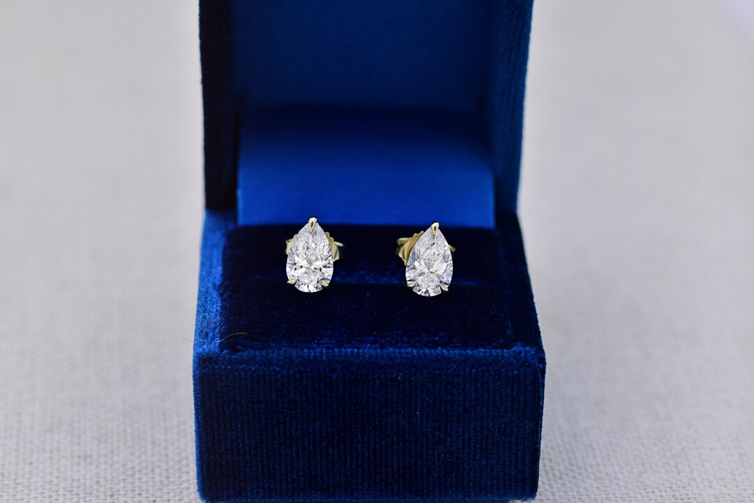 IGI Certified 14K Gold Pear Lab Grown Diamond Stud Earrings - Etsy