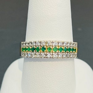 Emerald and Diamond Band in 14K Yellow and White Gold - Etsy