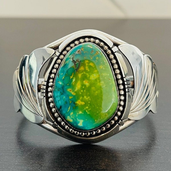 Signed IRV Vintage Navajo Cuff With Rare Blue and Green Turquoise