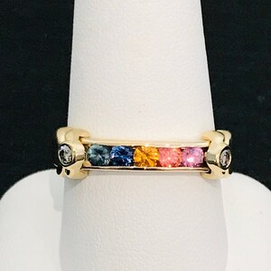 Rainbow Sapphire and Diamond Band in 14K Yellow Gold