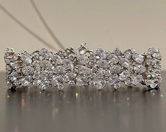 Vintage Charles Winston Premium Oval and Round Cubic Zirconia Wide Bracelet in Sterling Silver