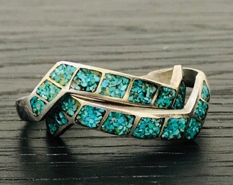 Turquoise Zigzag Inlay Cuff Set in Sterling Silver for Smaller Wrist