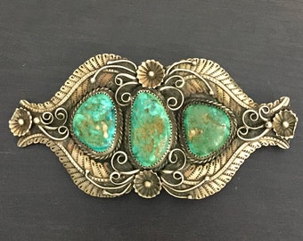 Striking Ladies Vintage Navajo Turquoise Silver Belt Buckle