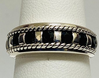 Dark Blue Sapphire Band Set in Sterling Silver