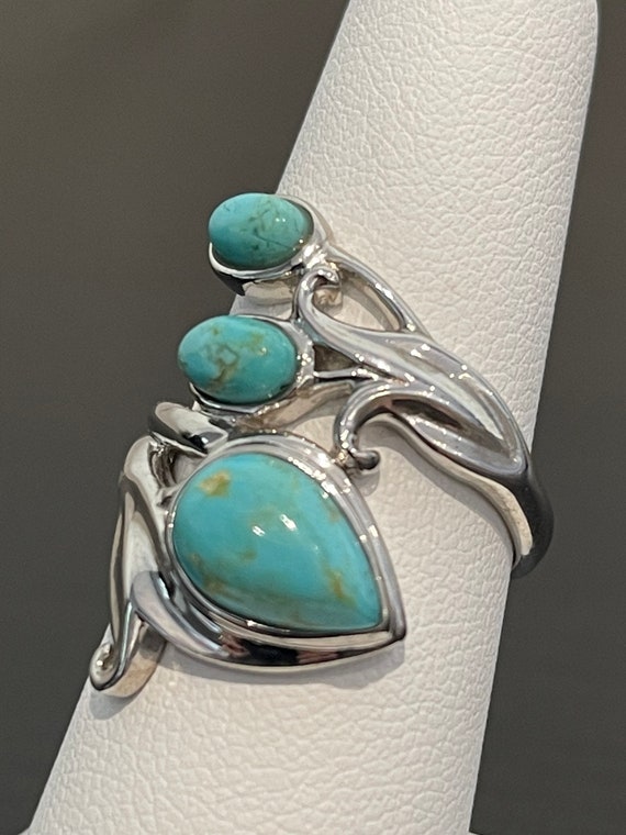 Turquoise Leaf Ring in Sterling Silver - image 5