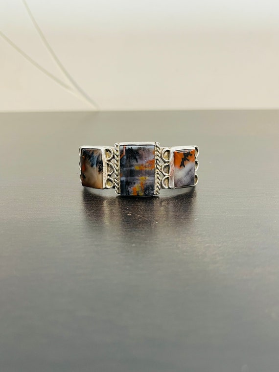 Vintage Navajo Picture Agate Cuff in Sterling Sil… - image 10