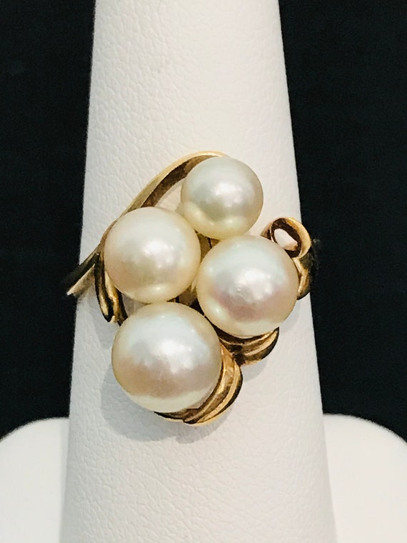 4 Pearl Feminine Ring in 14K Yellow Gold Etsy