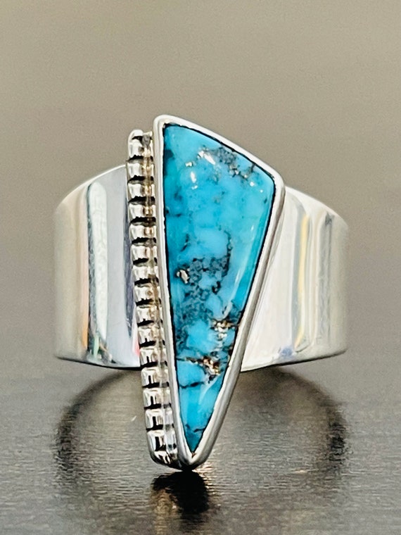 Premium Turquoise Triangular Ring in Sterling Sil… - image 3