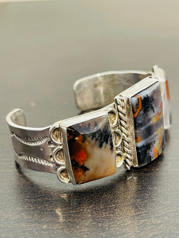 Vintage Navajo Picture Agate Cuff in Sterling Sil… - image 7