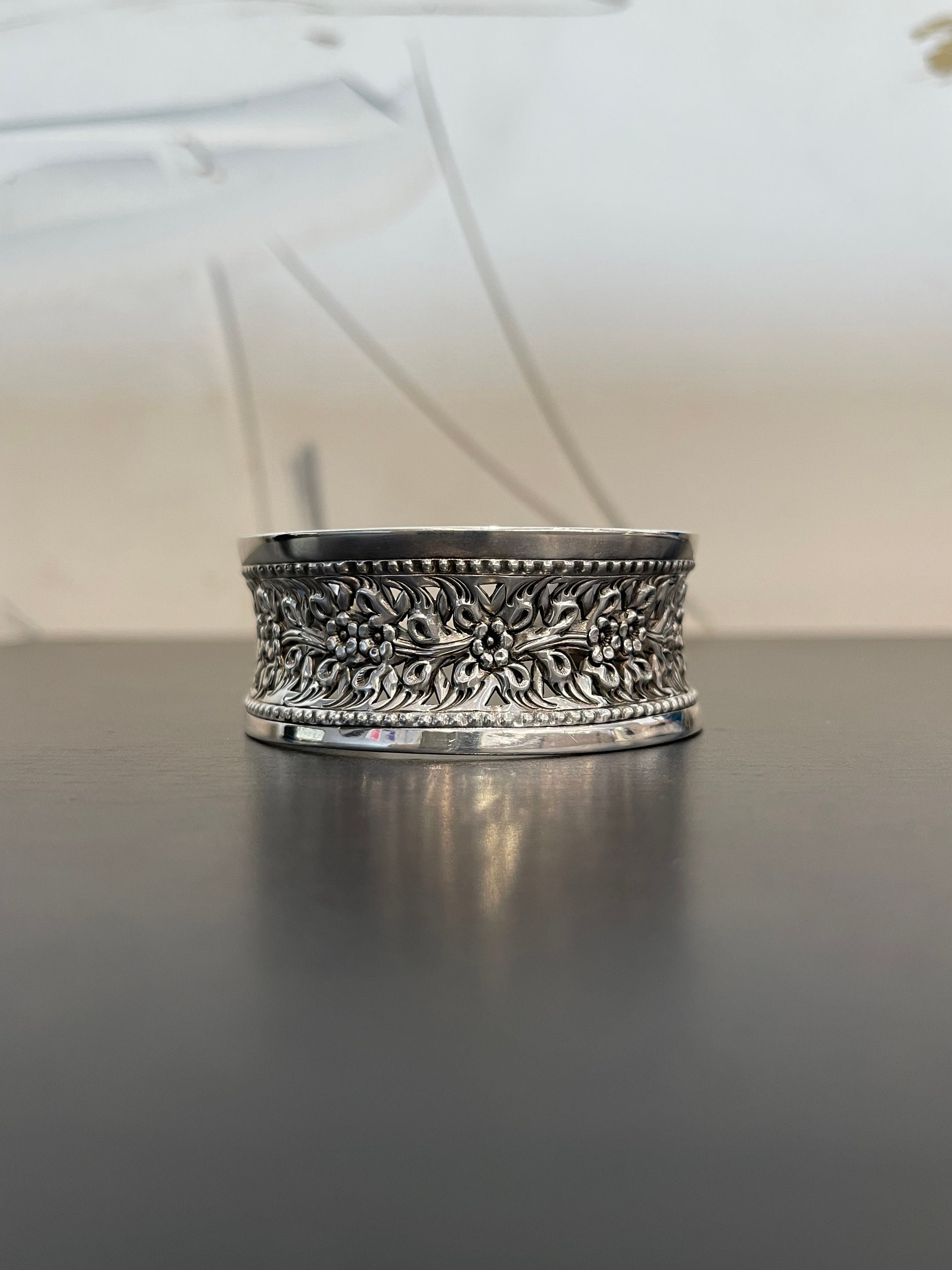 Sterling Silver Floral Cutout Cuff Bracelet - Women Accessories Flower Cutout Cuff Bracelet in Sterling Silver - Etsy main image 3