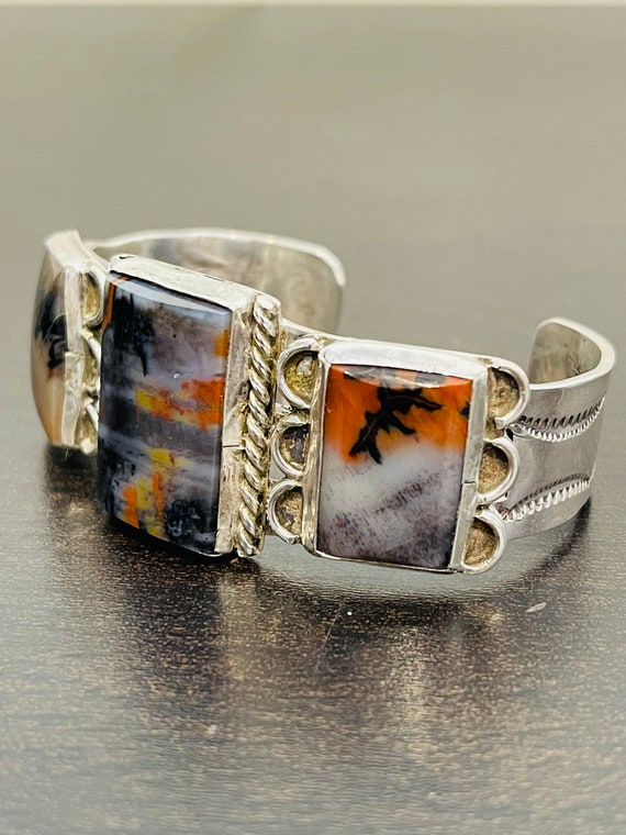 Vintage Navajo Picture Agate Cuff in Sterling Sil… - image 8