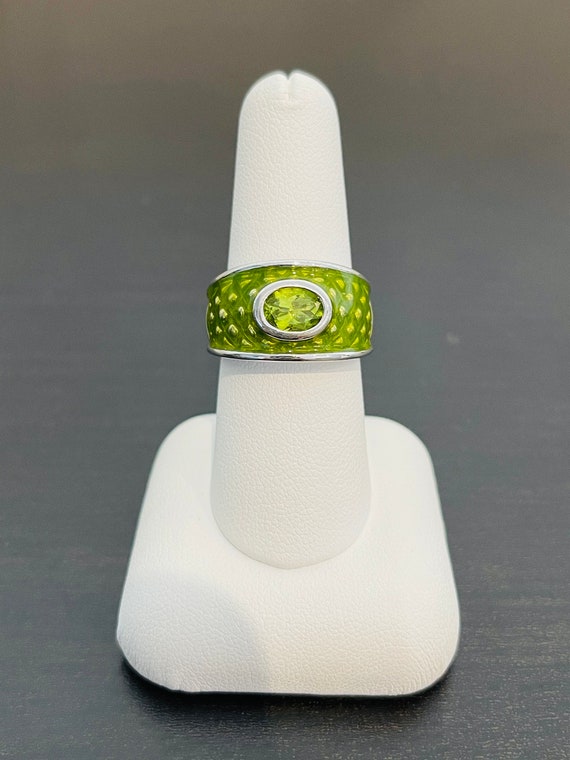 Peridot and Green Enamel Ring in Sterling Silver