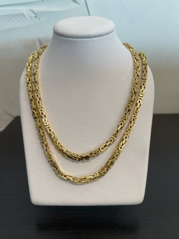 14K Yellow Gold Solid 30 Inch 4 MM Byzantine Chain - image 1