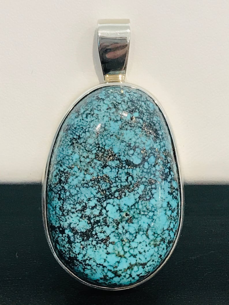 Spiderweb Turquoise Pendant in Sterling Silver image 2