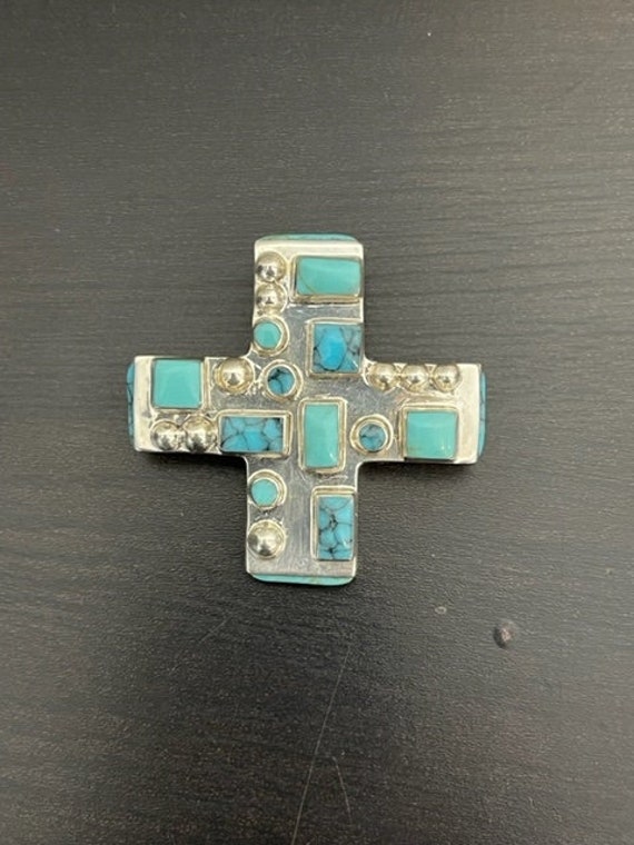 STUNNING PREMIUM Turquoise Cross in Sterling Silve