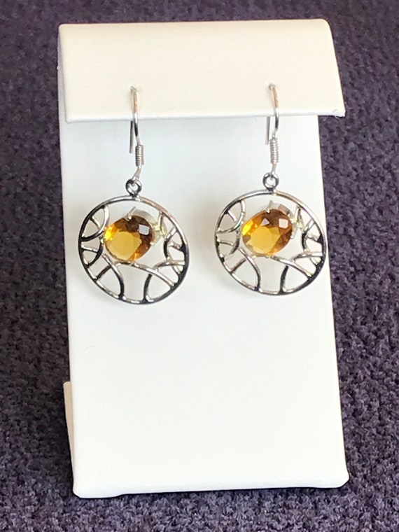 Beautiful Citrine Earrings with a tree branch pat… - image 2