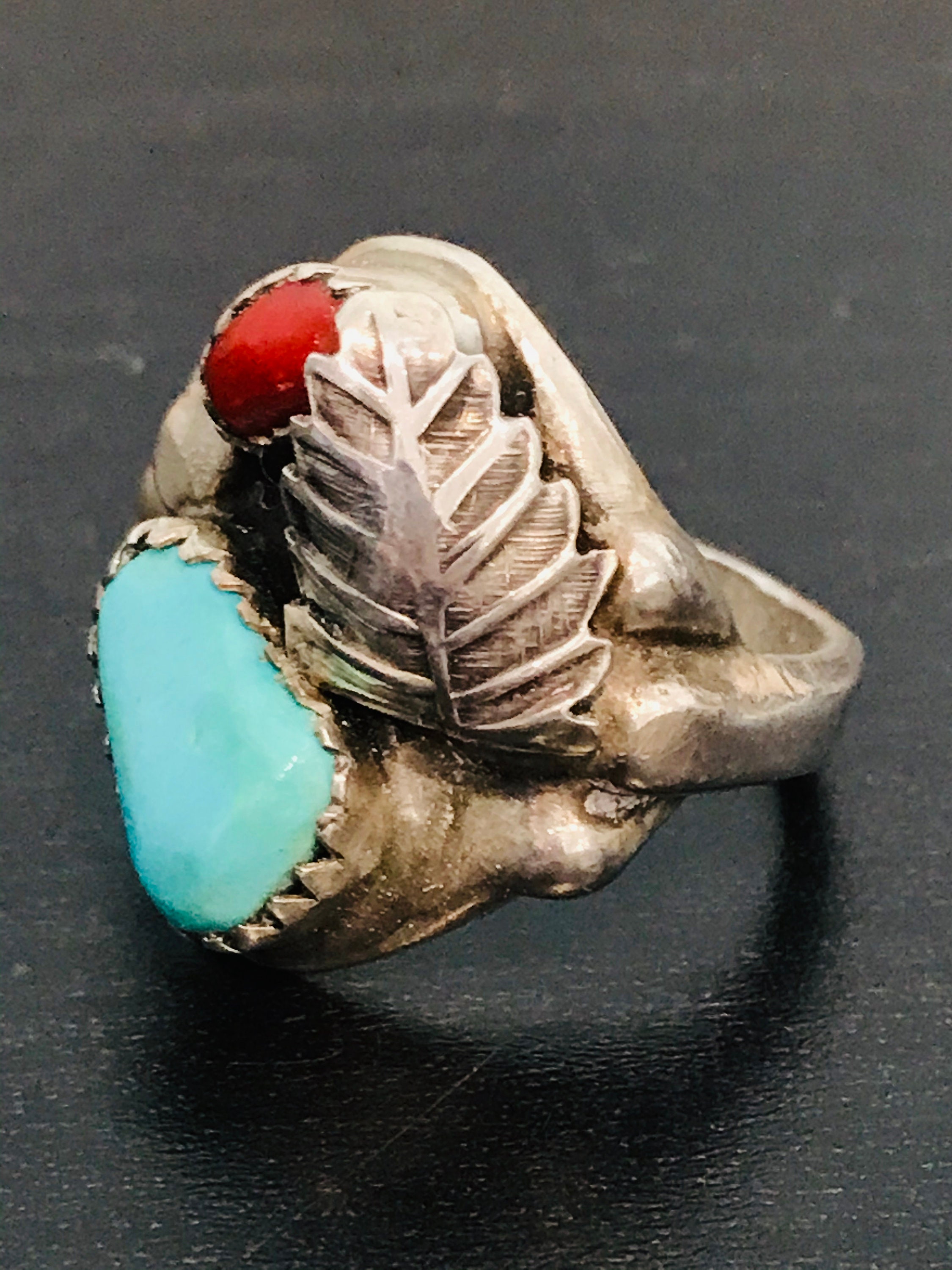 Kingman Turquoise and Coral Navajo Ring Set in Sterling Silver - Etsy
