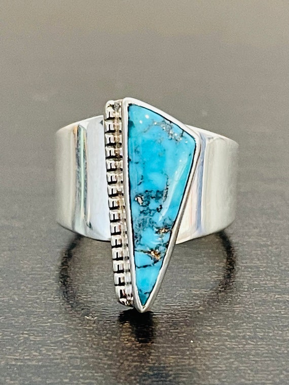 Premium Turquoise Triangular Ring in Sterling Sil… - image 1