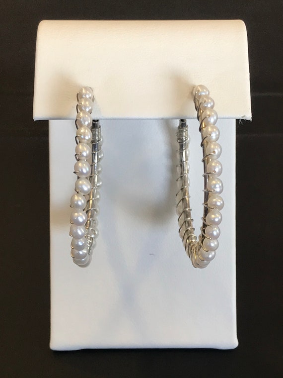 White Freshwater Pearl Wire Wrap Hoops - image 2