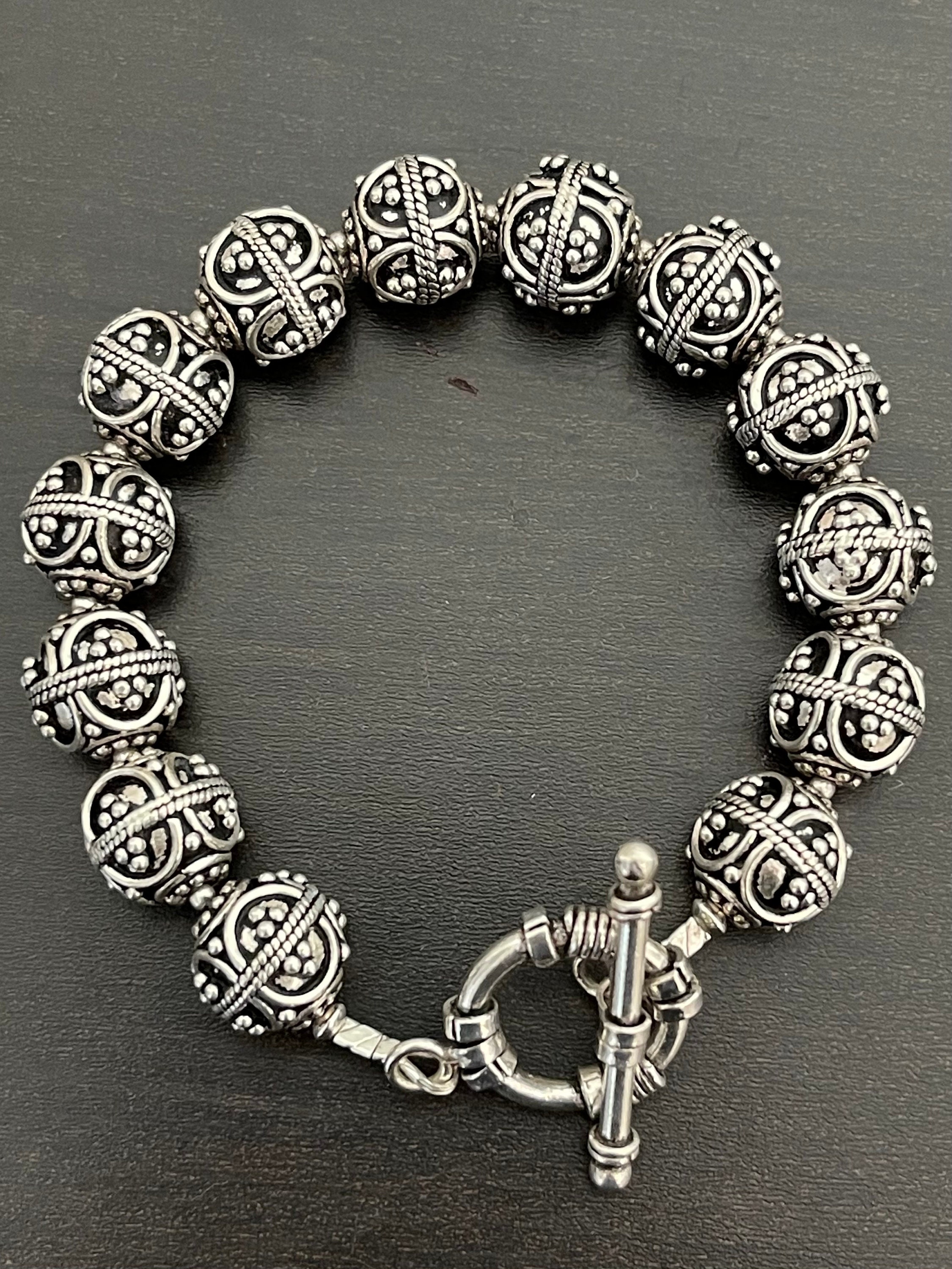 Heavy Bali Bead Bracelet With Toggle in Sterling Silver Etsy