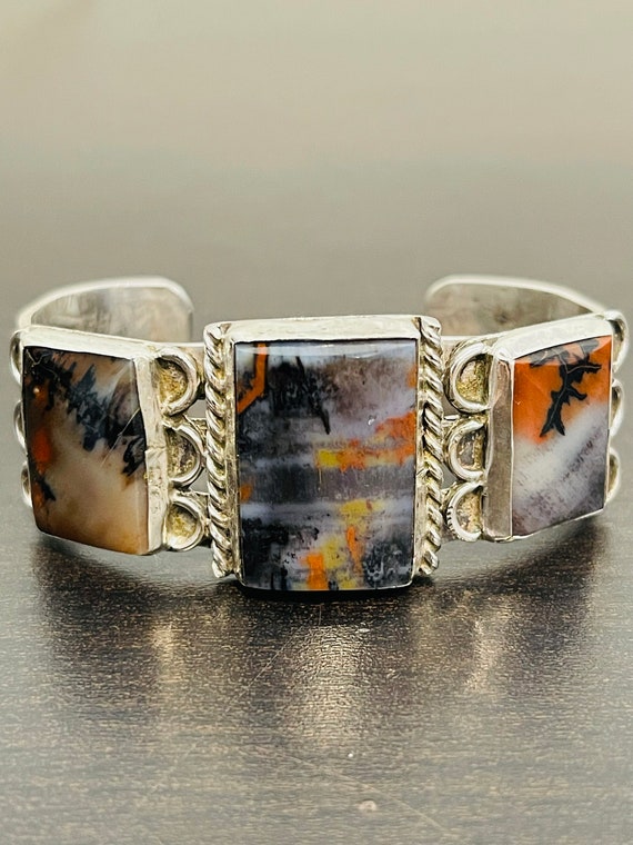 Vintage Navajo Picture Agate Cuff in Sterling Sil… - image 2