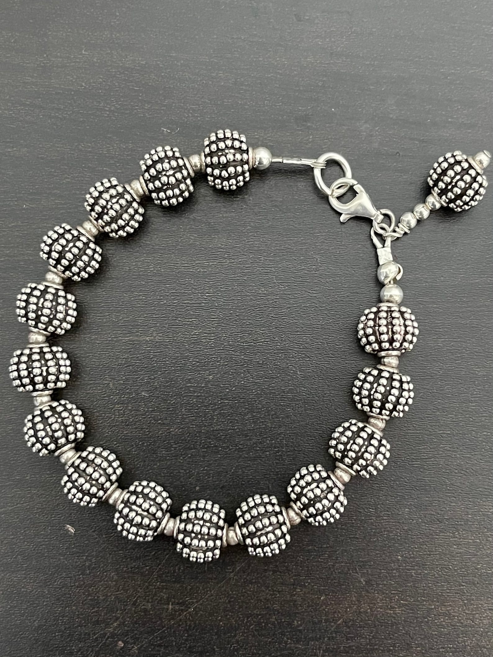 Bali Bead Bracelet With Dangle in Sterling Silver Etsy UK