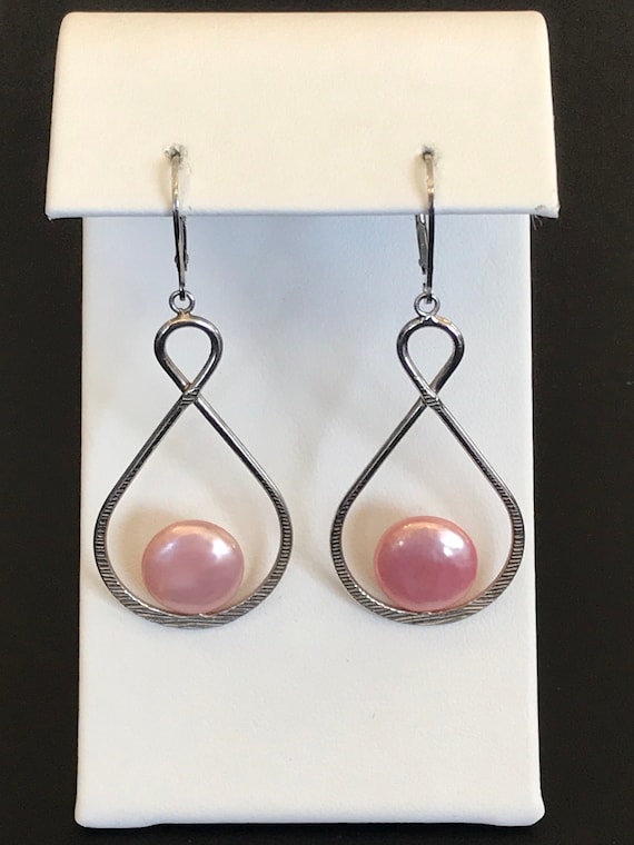 Button Pearl Drop Earrings - image 1