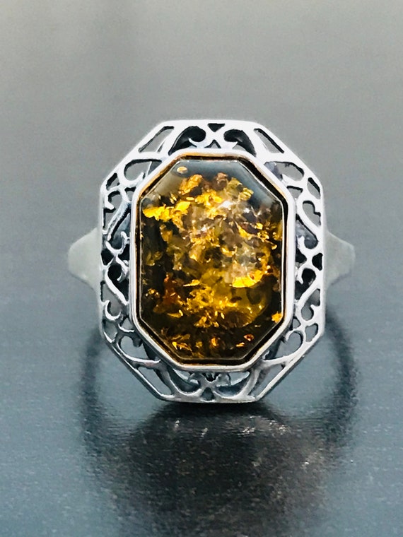 Amber Ring in Sterling Silver Made in Poland