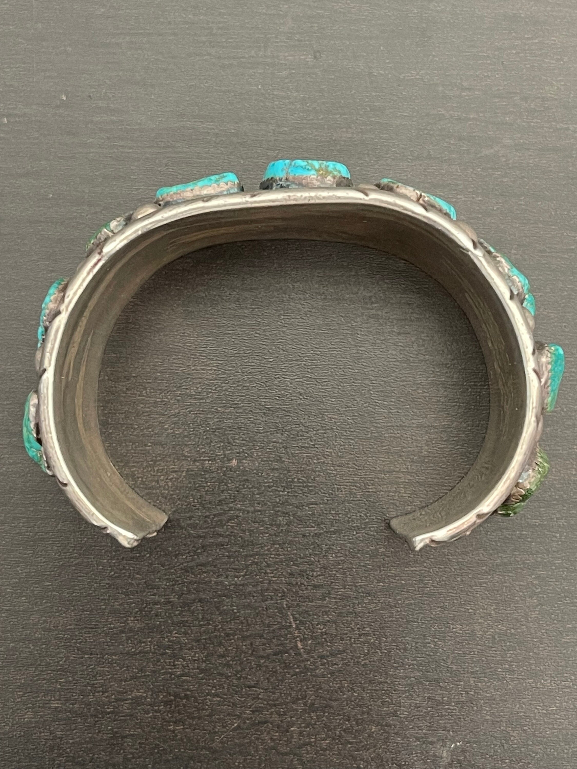 Turquoise Vintage Cuff Bracelet in Sterling Silver Signed by
