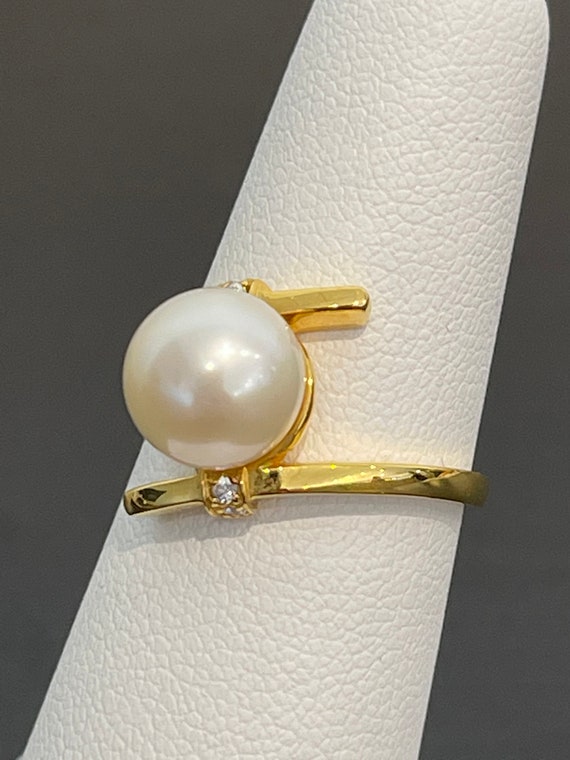 9 mm Akoya Pearl and Diamond Ring in 18K Yellow G… - image 6