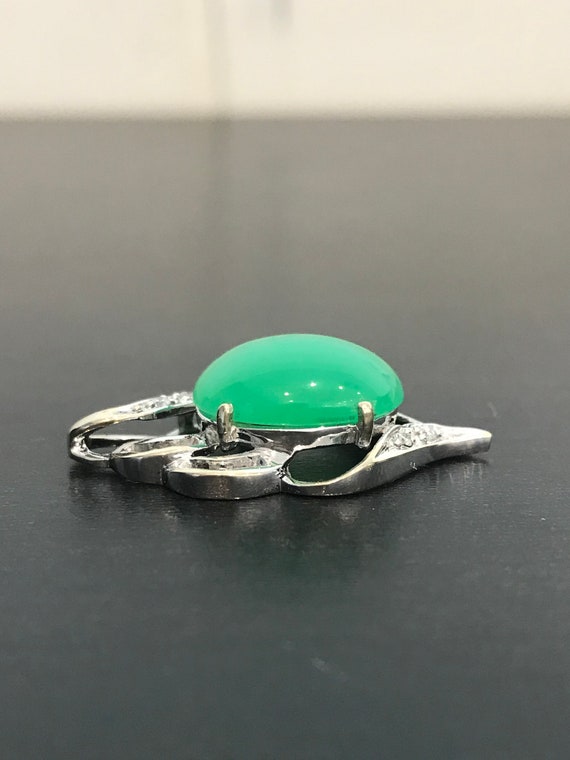 Chrysoprase and Diamond 18k White Gold Pendant - image 4