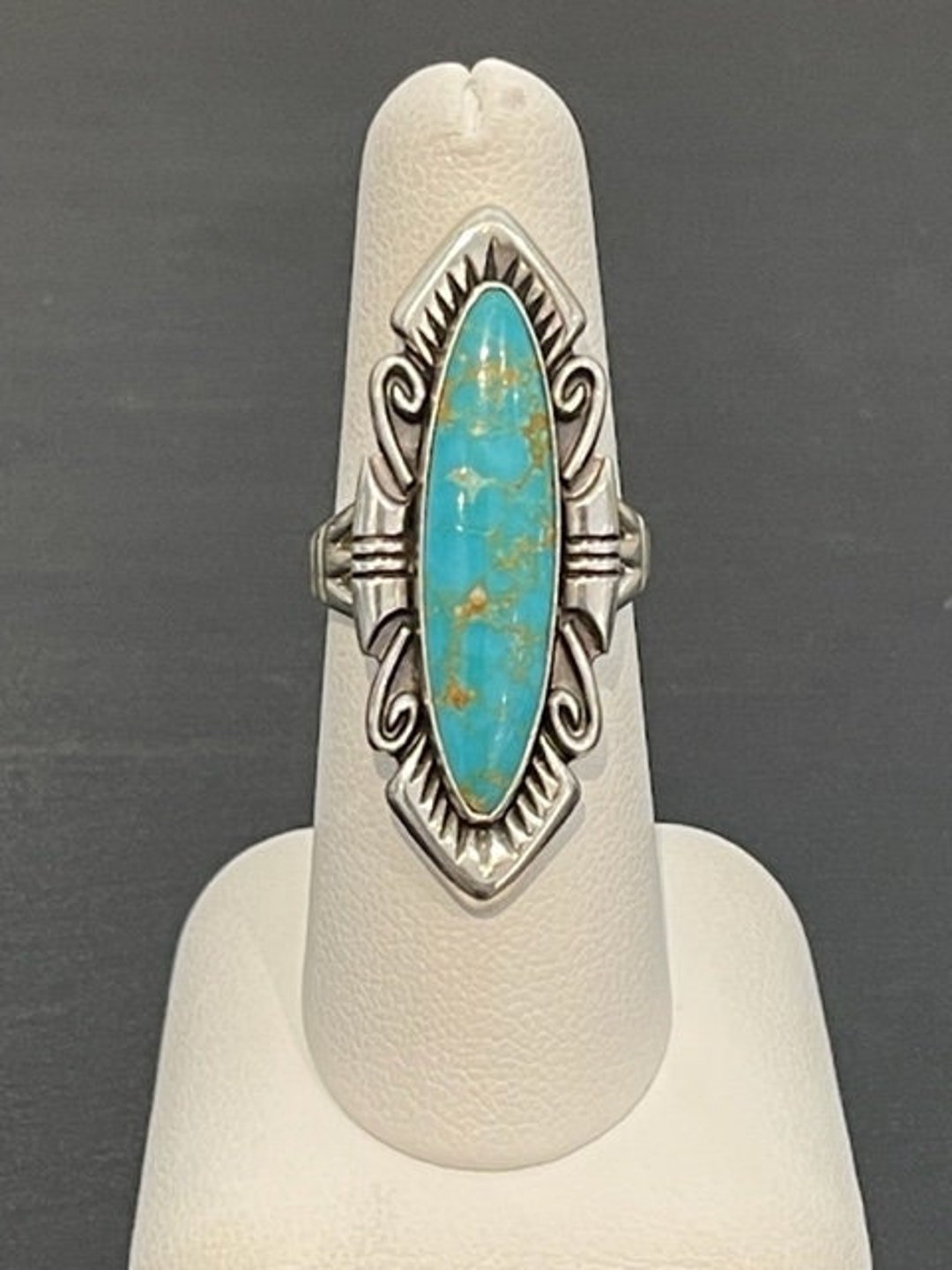 Long Turquoise Ring in Sterling Silver - Etsy