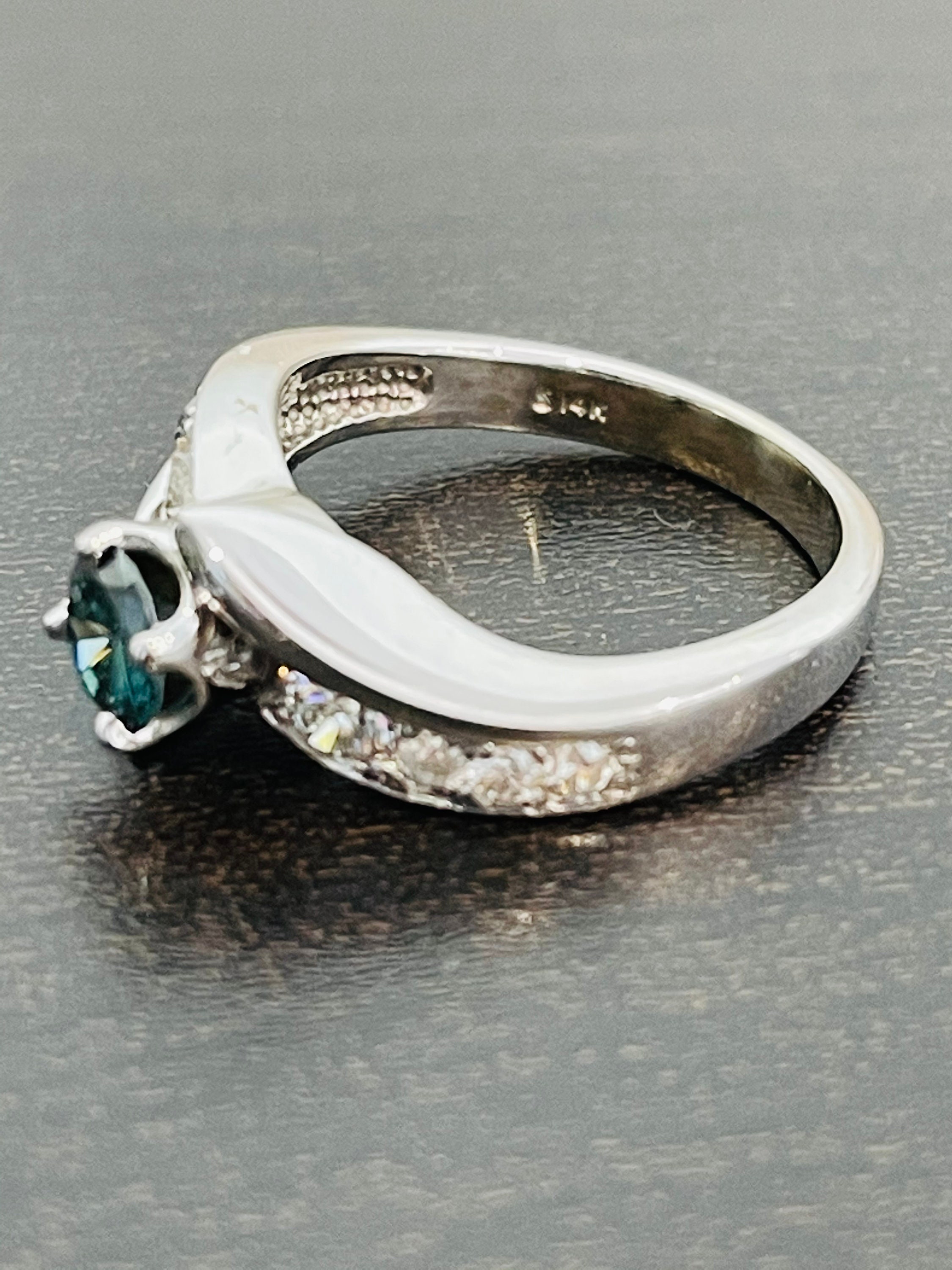 Green and White Diamond Modern Bypass Ring in 14K White Gold - Etsy