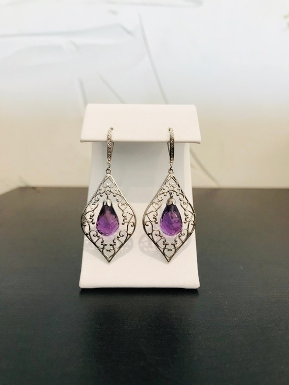 Amethyst Briolette Cut Sterling Silver Drop Earrin