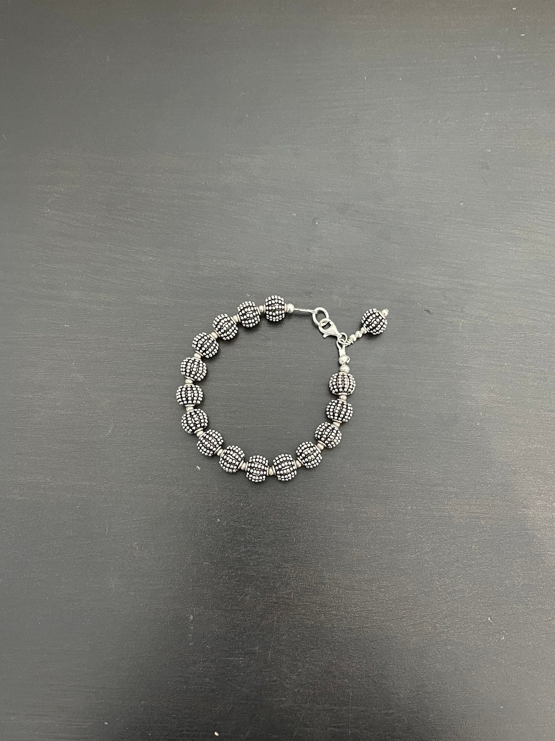 Bali Bead Bracelet With Dangle in Sterling Silver - Etsy UK