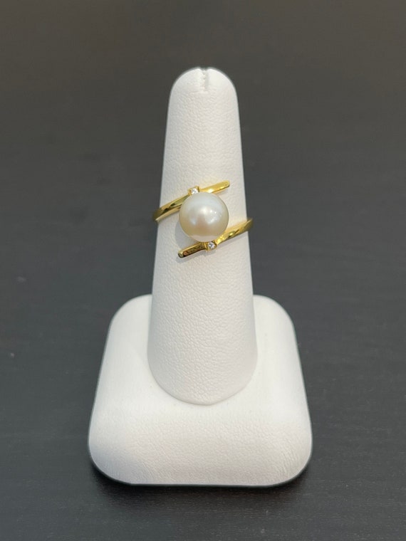 9 mm Akoya Pearl and Diamond Ring in 18K Yellow G… - image 7